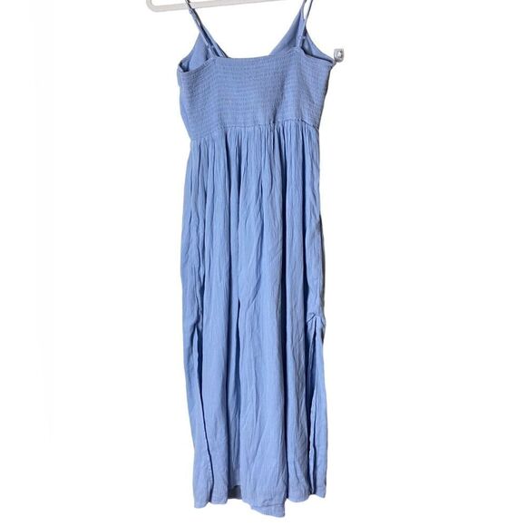 Aerie Sz Med Blue Chambray Knotted Cut Out Spaghetti Strap Lined Maxi Sun Dress - Picture 5 of 7